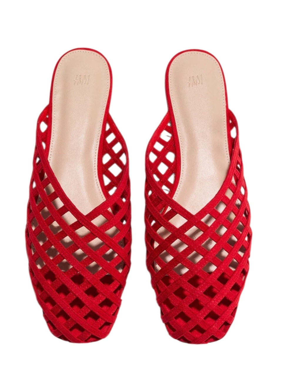 NWOB H&M Red Interwoven Lattice Mules Flat Shoes Slip On Women's Size 39